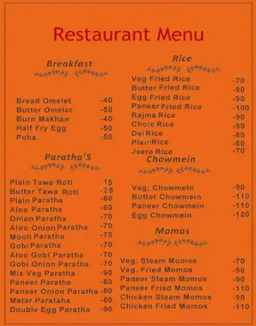 Paratha King menu 