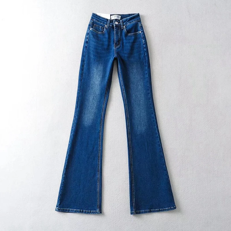 Jeans acampanados de cintura alta para mujer, ajustados, elásticos y adelgazantes, con diseño de amor, realzan tu figura.