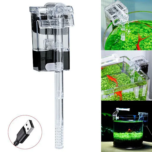 Mini plug-in waterfall filter aquarium silent filter pump USB AC/DC interface filter water pump Three in one oxygen pump