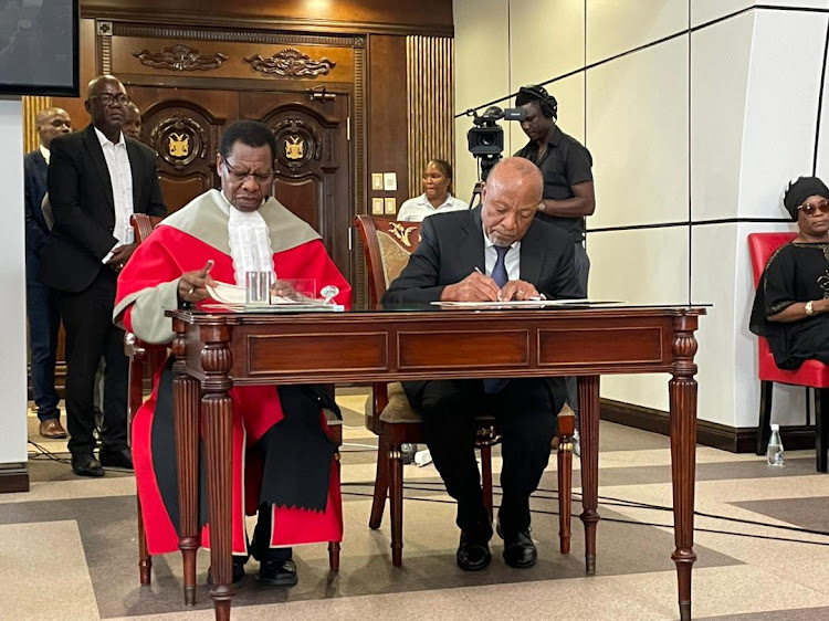 Chief Justice of Namibia Peter Shivute and newlty sworn in Namibia's President Nangolo Mbumba.