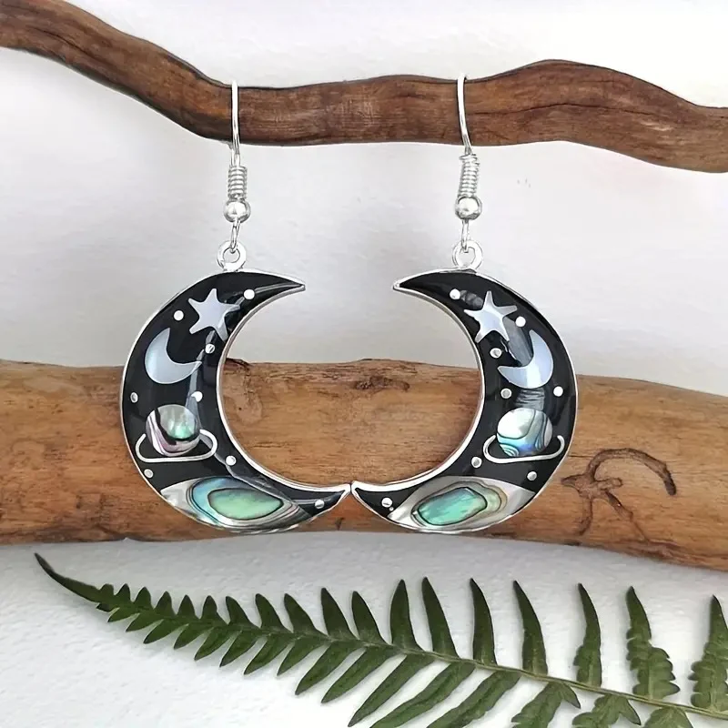 Boucles d'oreilles Fashion Vast Ciel Étoilé Cosmique Lune Cristal. Un design créatif pour un look céleste. Élégance et brillance.