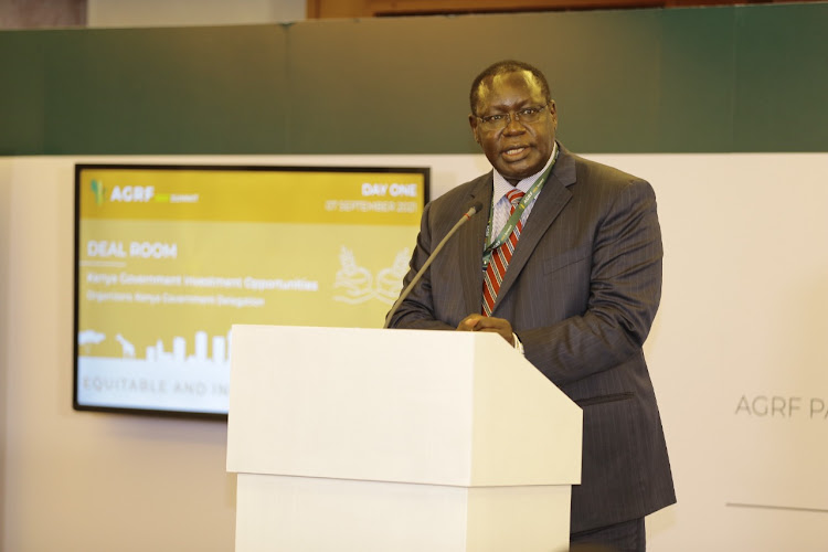 Kiambu Governor James Nyoro addresses participants during the ongoing Africa Green Revolution Forum-AGRF in Nairobi. He emphasised the need to invest in agro-processing.