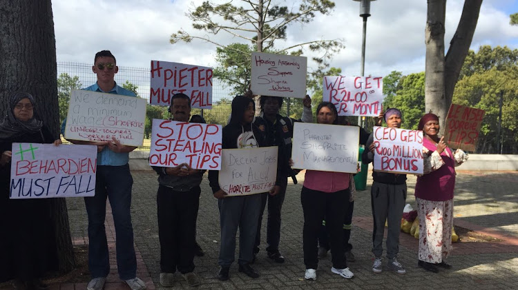 Supporters of the eight women arrested for theft outside the Wynberg Magistrates' Court.