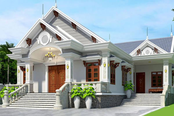 Nhà mái thái hình chữ L mang đậm phong cách châu Âu.