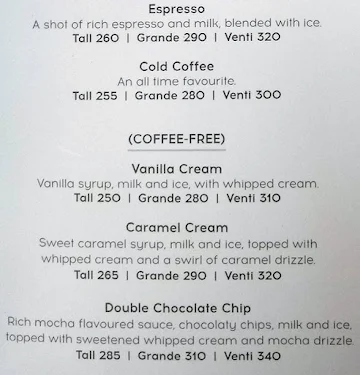 Starbucks menu 