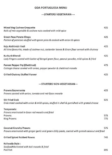 Goa Portuguesa menu 