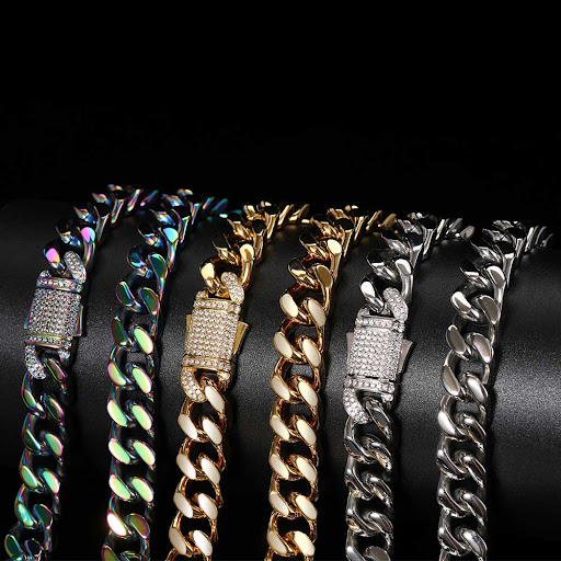 Title 17, Stainless Steel Cuban Chain Hip Hop Bracelet Di...