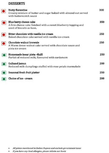 Upper Deck, Radisson Blu Resort menu 