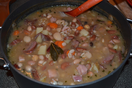 Country Ham and Bean Soup with Smoked Sausage and barley