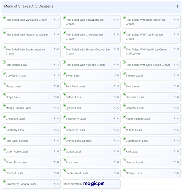 Shakes And Desserts menu 