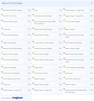 Tuk Tuk Burger menu 