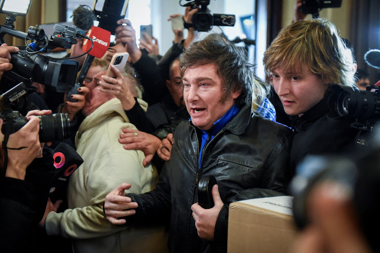 Argentinian presidential hopeful Javier Milei in Buenos Aires, Argentina, August 13 2023. Picture: MARIANA NEDELCU/REUTERS