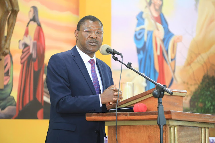 Speaker of the National Assembly Moses Wetang’ula speaking during the requiem mass of Kibwezi East MP Jessica Mbalu's son at St. John the Evangelist Catholic Church, Karen on January 18, 2023.