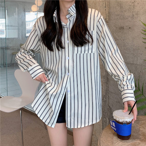 Title 14, Womens Vertical Striped Long-sleeved Shirt