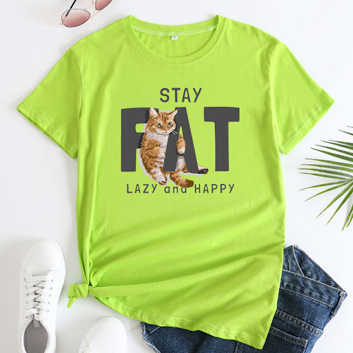 Title 10, Womens Fashion Loose Cat Letter Print Cotton R...