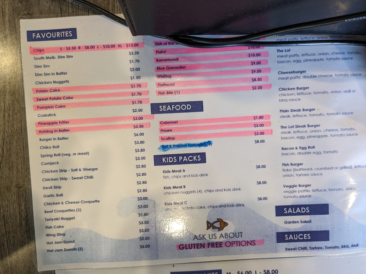 C.C.’s Fish & Chips gluten-free menu