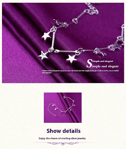 Title 3, Womens Silver Anklet with Bamboo Star and Five...