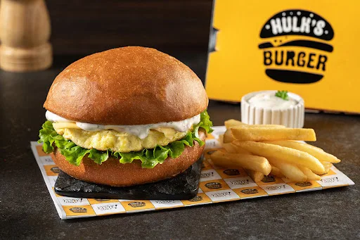 Kids Hulk Egg And Cheese Burger Served With Fries