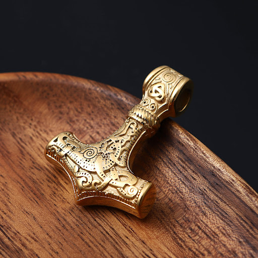 Title 2, Stainless Steel Viking Thors Hammer Pendant Go...