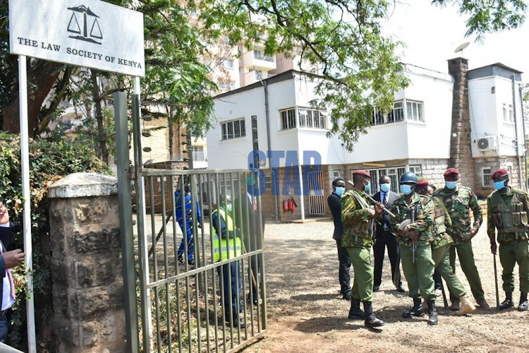 Heavy security at the entrance of LSK offices on August 10, 2021.