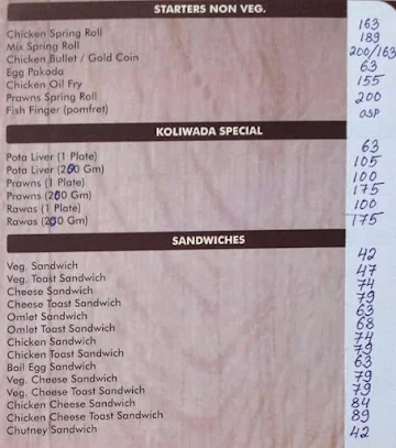 Hotel Raghuvel Bar menu 