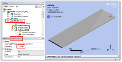 ANSYS | Граничные условия в модальном расчёте (неподвижная заделка по двум краям пластины