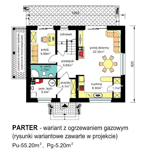 BW-36 (bez garażu) - Rzut parteru - wariant z ogrzewaniem gazowym