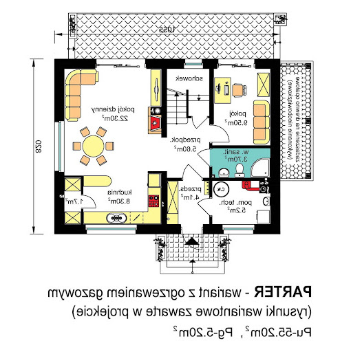 BW-36 (bez garażu) - Rzut parteru - wariant z ogrzewaniem gazowym