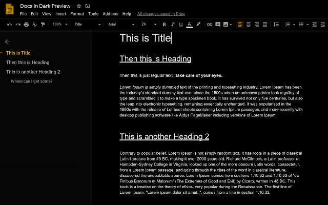 Google Docs In Dark chrome extension