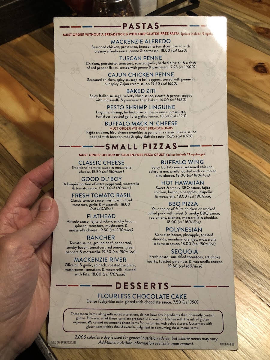 MacKenzie River Pizza Co. gluten-free menu