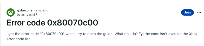 Xbox Error Code 0x80070c00