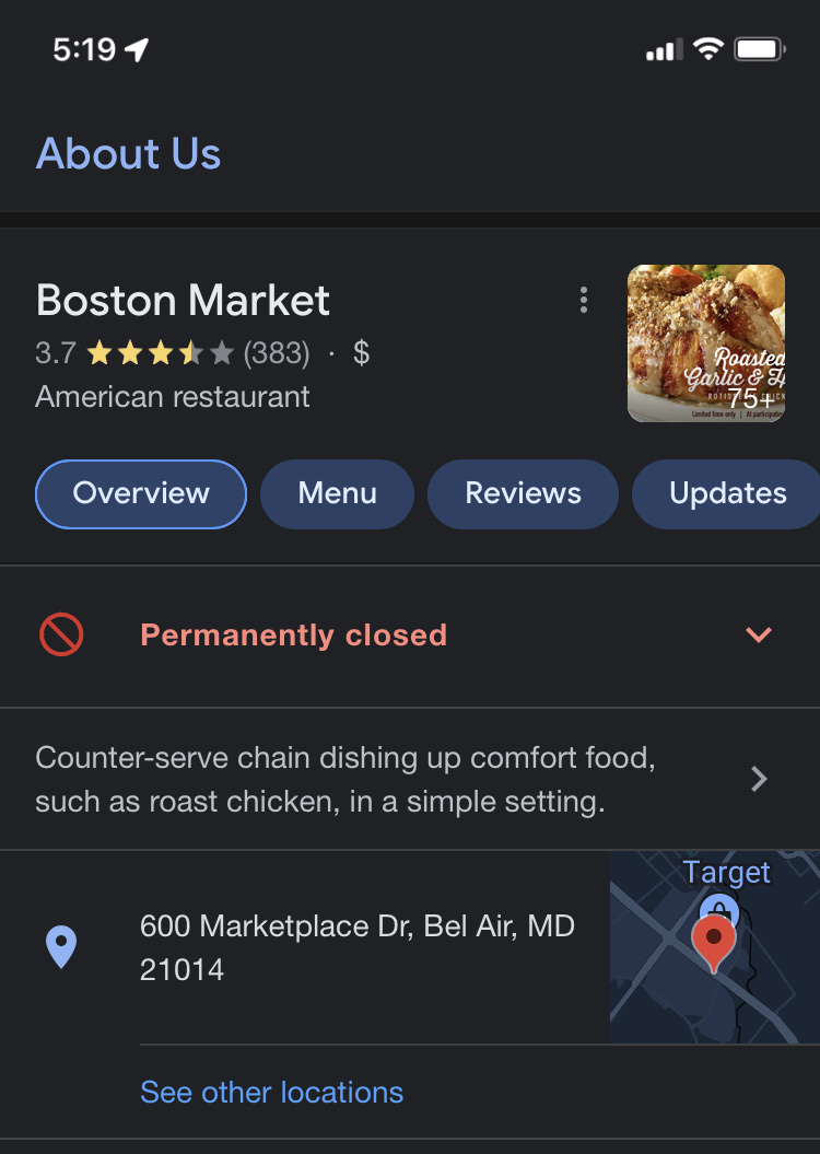 Boston Market gluten-free menu