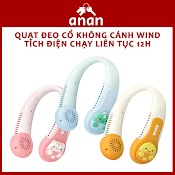 Quạt Đeo Cổ Hình Thú Wind 3D, Quạt Quàng Cổ Không Cánh Mini Cute Sạc Tích Điện Usb 3 Cấp Độ Gió Siêu Mát