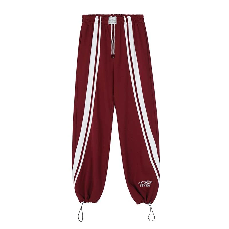 Pantaloni Corsetto Vintage con Ricamo Lettere e Coulisse a Contrasto, Gamba Larga, Stile Unico