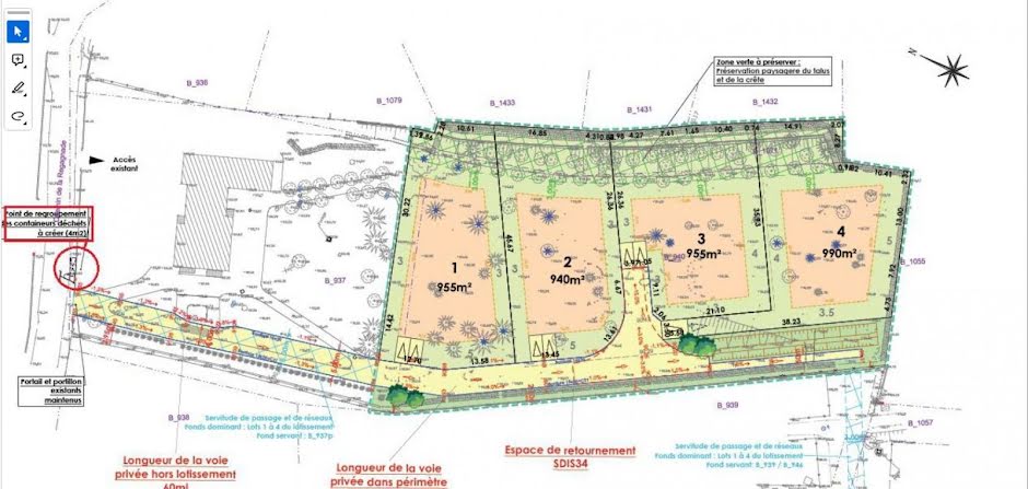 Vente terrain  955 m² à Caux (34720), 215 000 €