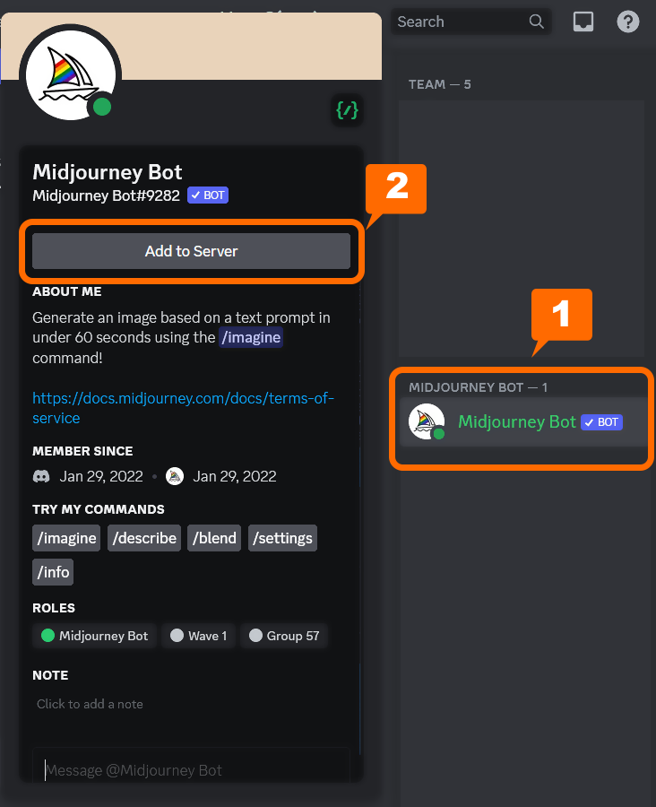 Add Midjourney Bot to your private Discord server