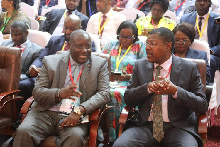 National Assembly Speaker Moses Wetang'ula speaks with Makali Mulu during the Commonwealth parliamentary Association meeting in Accra Ghana