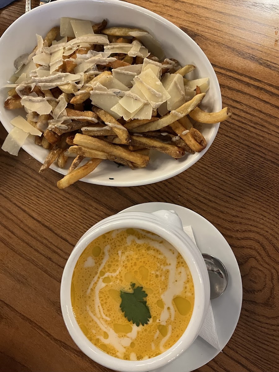 Thai Shrimp Bisque & Parmesan Fries