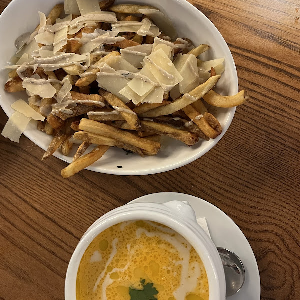 Thai Shrimp Bisque & Parmesan Fries