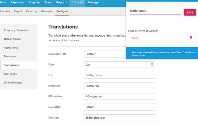 Custom Invoices for Harvest chrome extension