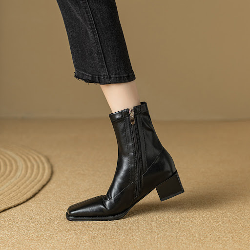 Title 2, Leather Skinny Square Toe Mid-heel Knee-high Ma...