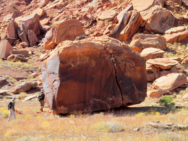 Mark and Wade checking out a huge boulder in the Frog