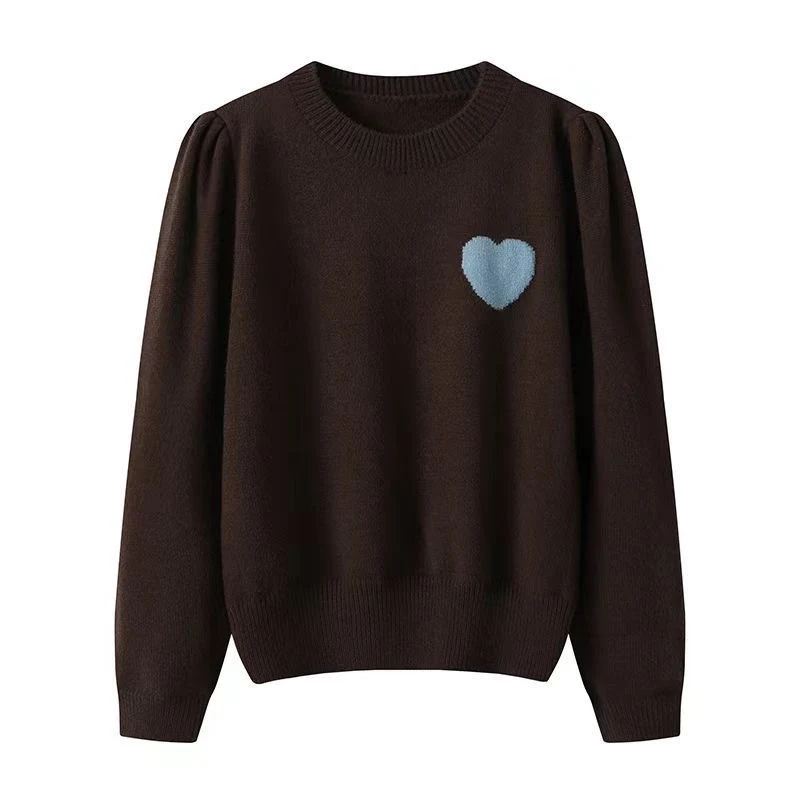 Suéter redondo bordado con corazón de estilo coreano, cómodo y moderno. Perfecto para un look casual y elegante, ideal para cualquier ocasión.