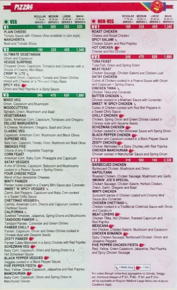 Ovenstory Pizza menu 