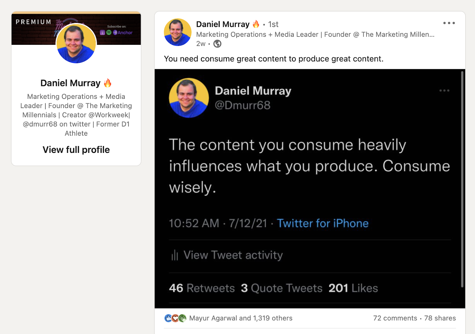 Daniel Murray Tweet