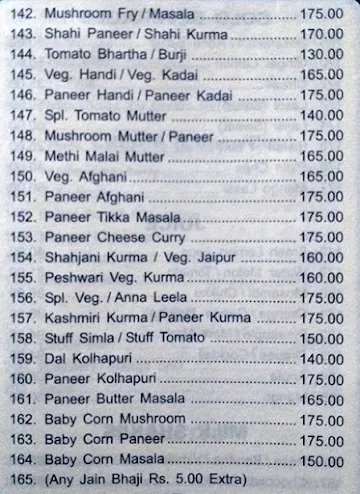 Shobha menu 