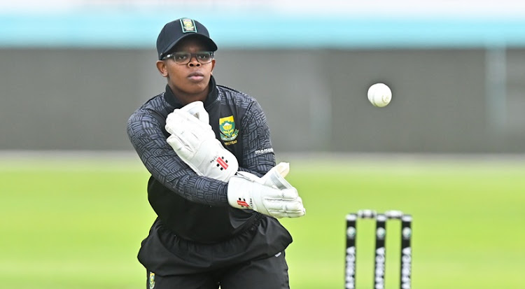 Peoteas women wicketkeeper Sinalo Jafta during an ODI against New Zealand at Kingsmead in Durban.