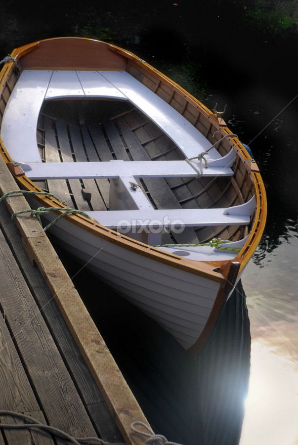 Wood Skiff Moored by JR Hudson | Scenic Edge - Transportation Boats ( wooden boats, rowboat, center for wooden boats, moored, skiff, wood boat, seattle, wood skiff, wooden boat )