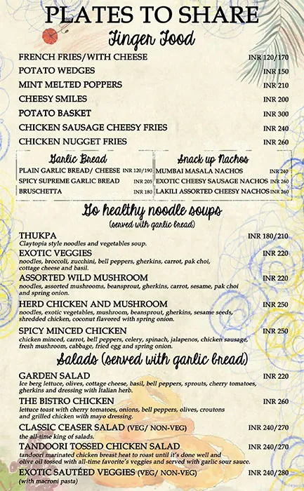 Bistro Claytopia menu 