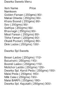 Dwarka Sweets and Snacks menu 1